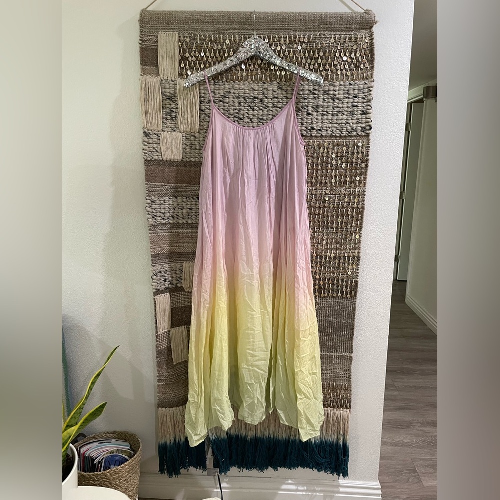 OLIVIA RUBIN pastel rainbow ombré flowy cotton maxi dress sz 4